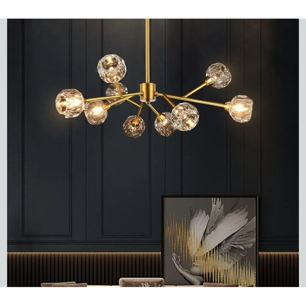 Modern 9-Light Crystal Chandelier in Gold - Perfect for Dining and Living Rooms